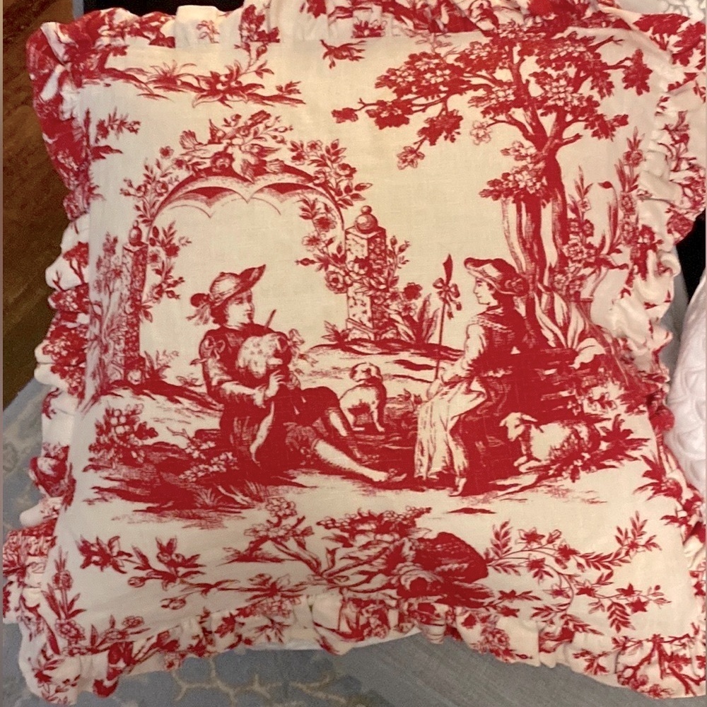 Authentique Vintage Pair of French Toile Euro-Shams 26 » Square ~ France ~ VGVC